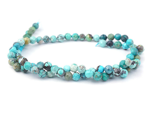 Dakota Stones Hubei Turquoise 5mm Light Blue Matrix Round Faceted A Grade - 15-Inch Bead Strand