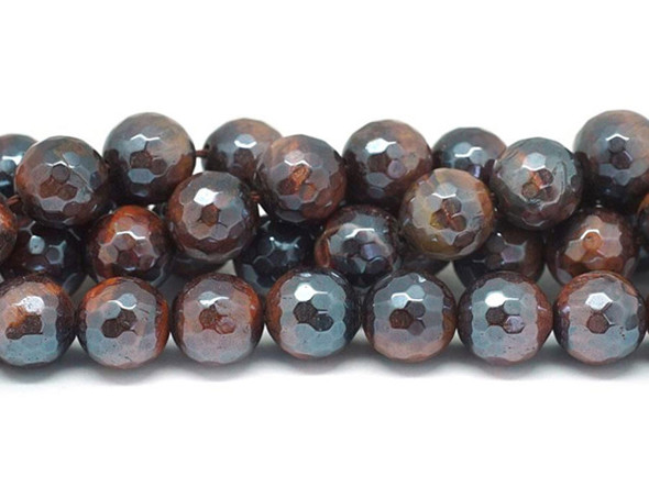 Dakota Stones Red Tiger Eye Faceted Rainbow Plated 10mm Round - 15-16 Inch Bead Strand