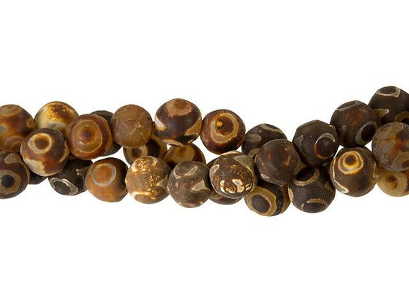 Put an earthy touch on your style with these Dakota Stones beads. These beads are made to resemble beads first found in Ancient India. The full details of their use in ancient times are unknown, although they were often passed down as prized protective amulets. Authentic Dzi are usually scarred or pitted in places where some of the stone was ground off for use in curative potions. These reproductions are modeled after traditional color, pattern, and finish for Dzi beads. These beads are round in shape and the perfect size for matching necklace, bracelet, and earring sets. They feature swirls of dark brown color.Because gemstones are natural materials, appearances may vary from piece to piece. Each strand includes approximately 44 beads.