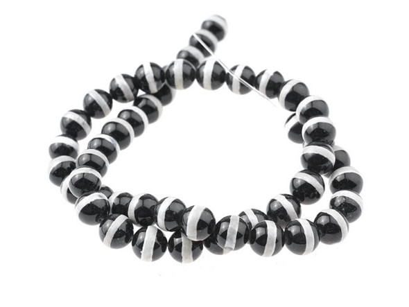 Dakota Stones Black Dzi Agate 8mm Line Pattern - 15-Inch Bead Strand