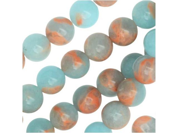 Create soothing style with these gemstone beads. These powder blue impression jasper beads from Dakota Stones feature a classic round shape that will work anywhere. They display a soft sky blue color interspersed with hints of peachy color. These beads will bring a dreamy, airy look to your designs. They are versatile in size, so you can use them in necklaces, bracelets, and even earrings. Metaphysical properties: Jasper is said to be a stone of tranquility that will soothe nerves and banish negative thoughts.Because gemstones are natural materials, appearances may vary from piece to piece. Each strand includes approximately 34 beads.