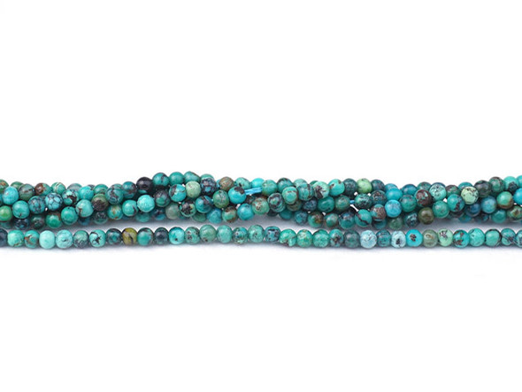 Dakota Stones Hubei Turquoise 2mm Blue Matrix Round A Grade 15-16" Bead Strand