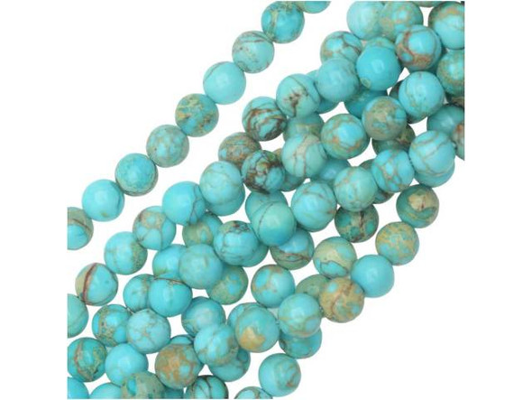 Be bright in your style with these Dakota Stones impression jasper beads. These gemstone beads are perfectly round in shape, so they will work in a variety of designs. They are versatile in size, too. Use them in necklaces, bracelets, and earrings. Impression jasper comes in a variety of colors. These beads have been dyed a bright aqua blue color, which creates a striking contrast with the tan and crimson matrix colors. Metaphysical properties: Impression Jasper is used to find clarity and inner peace.Please note that these beads are made from composite gemstones. Because gemstones are natural materials, appearances may vary from piece to piece. Each strand includes approximately 34 beads.