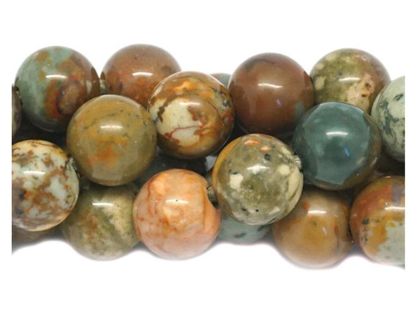 Add gemstone style to your next design with these beads from Dakota stones. These beads are perfectly round in shape and feature a versatile size that you can use in all kinds of designs. These beads would look wonderful in matching necklace and bracelet sets. Their large stringing hole makes these beads great for use with thicker stringing materials. Rocky Butte Jasper is mined in Oregon and may have either dendritic or landscape qualities. It may also be called Rocky Butte Picture Jasper. The combination of color and pattern variation are reminiscent of Red Creek Jasper, although the colors are much more muted. Rocky Butte Jasper strands are predominantly shades of gray, brown and tan with some beads or inclusions of rust and rose. Because gemstones are natural materials, appearances may vary from bead to bead.