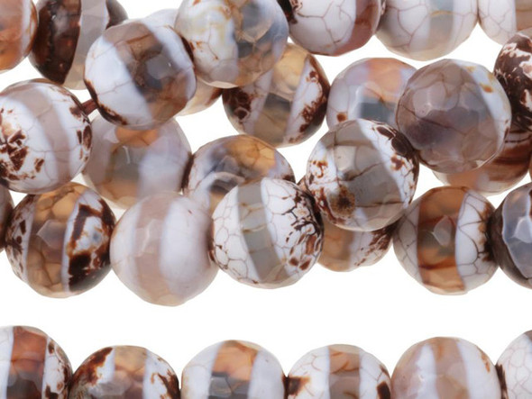 Dakota Stones Dzi Agate Line Pattern 10mm Faceted Round - 15-Inch Bead Strand