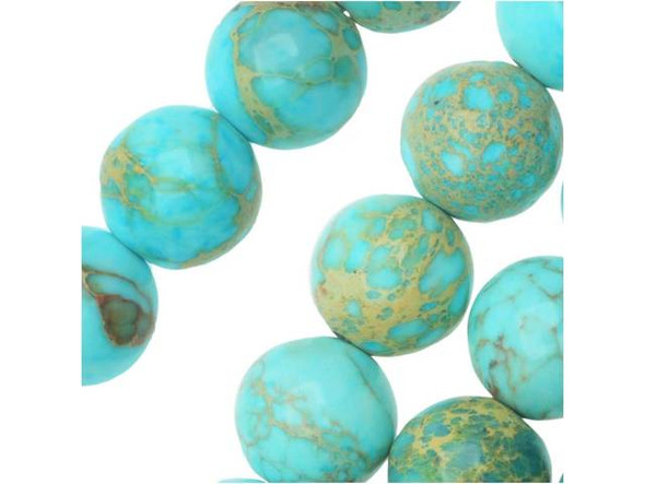 Dakota Stones 8mm Aqua Dyed Impression Jasper Round 8-Inch Bead Strand