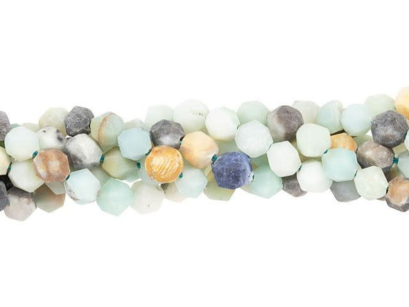 Earthy beauty fills these Dakota Stones beads. These gemstone beads feature a round shape with a star cut filled with triangular facets. With 20 facets, a star cut gemstone enhances even the most intense colors. It makes a great complement to PRESTIGE bicones and you can try it in wire-wrapping projects, too. You'll love using these beads in matching necklace and bracelet sets. They feature ocean colors, ranging from blue and green to brown, gray and white. The matte finish gives each bead a soft look. Metaphysical Properties: Amazonite is believed to dispel negative energy. Because gemstones are natural materials, appearances may vary from bead to bead. Each strand includes approximately 63 beads.