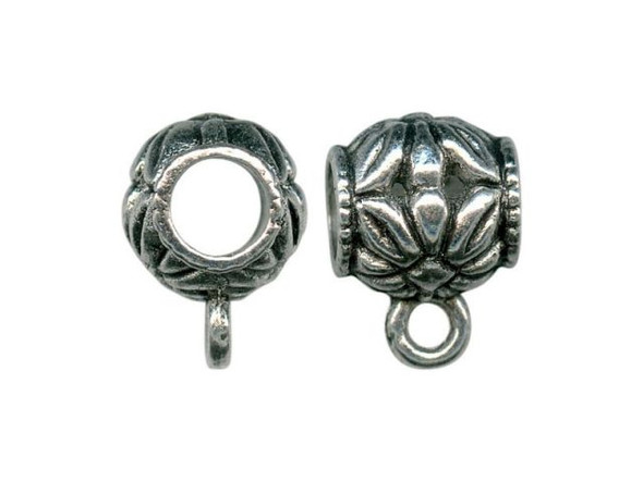 Antiqued Pewter Tube Bail, Cast, Floral (10 Pieces)