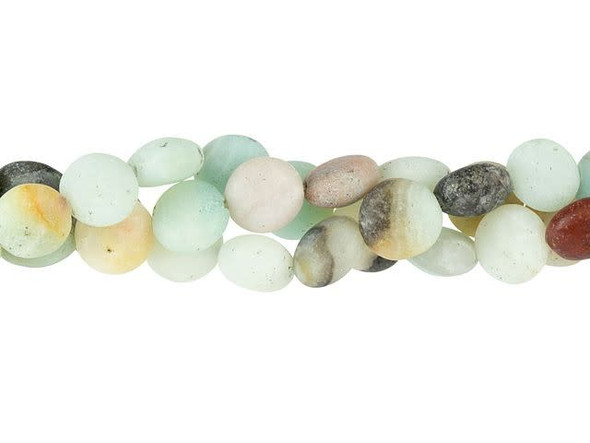Add earthy touches to your style with these gemstone beads from Dakota Stones. The puff coin shape is wonderfully versatile. You can use these beads as an accent to lend extra color or dimension to a statement piece or you can use them as substitutes for rounds in simple strung and knotted designs. They also work as focal elements in a structured piece of bead weaving. They feature ocean colors, ranging from blue and green to brown, gray and white. The matte finish gives each bead a soft look. Metaphysical Properties: Amazonite is believed to dispel negative energy.Because gemstones are natural materials, appearances may vary from piece to piece. Each strand includes approximately 25 beads.