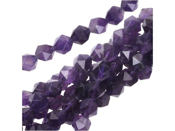 For a rich touch of color in your designs, go for these Dakota Stones gemstone beads. These amethyst beads feature a round shape with a star cut filled with triangular facets. You'll love using these beads in matching necklace and bracelet sets. They feature deep purple color that will work well with gold, lush green, copper, and more. Amethyst is the official birthstone of February. Metaphysical Properties: This stone's name is derived from the Greek word amethystos, meaning "not drunken." People of ancient times believed it to protect the wearer from drunkenness. Today, this gemstone is believed to promote happiness.Because gemstones are natural materials, appearances may vary from piece to piece. Our amethyst beads have nice, deep color, but may show natural inclusions.