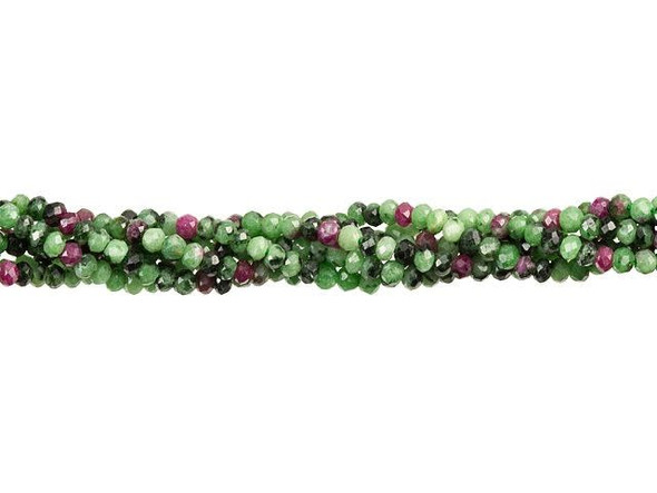 Glittering style can be yours with these gemstone beads from Dakota Stones. These small ruby zoisite beads feature a classic rounded shape with facets cut into the surface for a glittering look. They are the perfect size for using as spacers, and would make wonderful pops of color in earrings, too. They feature rich colors that range from soft green, fuchsia, and dark forest green. Ruby zoisite is also known as Anyolite. Metaphysical Properties: Ruby zoisite is said to bring positive feelings to the wearer.Because gemstones are natural materials, appearances may vary from piece to piece. Each strand includes approximately 135-178 beads.