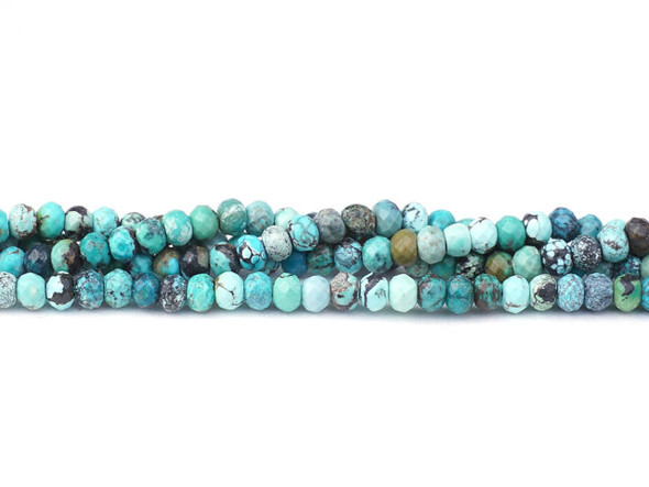 Dakota Stones Hubei Turquoise 3 x 4mm Matrix Blue Rondelle Faceted AA Grade 15-16" Bead Strand