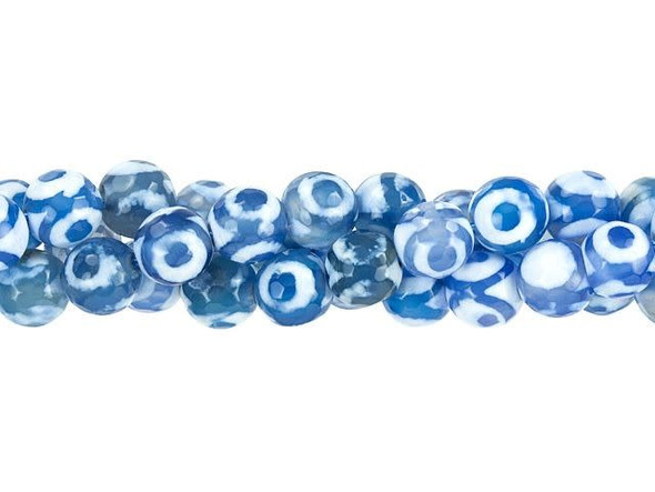 Dakota Stones 6mm Dzi Agate Blue/White Eye Faceted Round Bead Strand