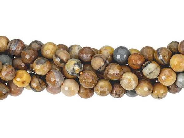 Get earthy in your style with these Dakota Stones beads. These gemstone beads feature a round shape with diamond-shaped facets bringing extra shine and texture to each bead. They are versatile in size, so you can use them in necklaces, bracelets, and even earrings. These gemstone beads feature warm, earthy tones like beige, peach, brown and gray. They are sure to add soothing style to your designs. Venus Jasper takes its name from the planet Venus, which was named for the Roman goddess of love and beauty. It is also referred to as orbicular rhyolite. Metaphysical Properties: Jasper is a stone used from grounding, stability, strength and healing.Because gemstones are natural materials, appearances may vary from bead to bead. Each strand includes approximately 63 beads.