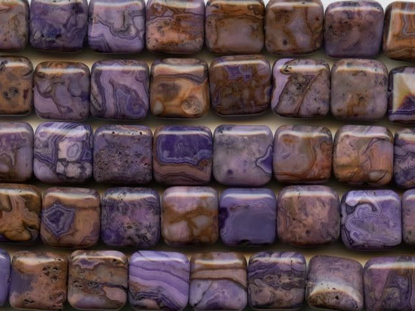 Dakota Stones Purple Crazy Lace Agate 12mm Square Bead Strand