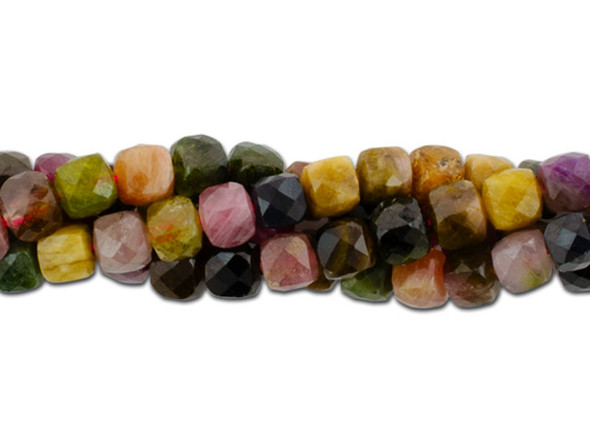 Dakota Stones 4 - 5mm Multi Tourmaline Faceted Cube Bead Strand