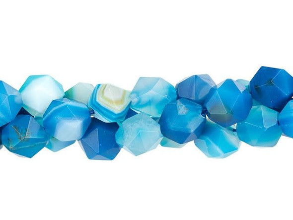 Create beach vibes in your style with these Dakota Stones beads. These gemstone beads feature a round shape with a star cut filled with triangular facets. With 20 facets, a star cut gemstone enhances even the most intense colors. It makes a great complement to PRESTIGE bicones and you can try it in wire-wrapping projects, too. Use these beads in matching jewelry sets. These beads feature tropical ocean blue tones with a matte finish. This gemstone features a distinctive, high-contrast banding throughout the stone. Metaphysical Properties: Sardonyx is believed by some to improve memory and increase analytical skills. Because gemstones are natural materials, appearances may vary from bead to bead. Each strand includes approximately 48 beads. These stones have been dyed to produce vibrant color and pattern.