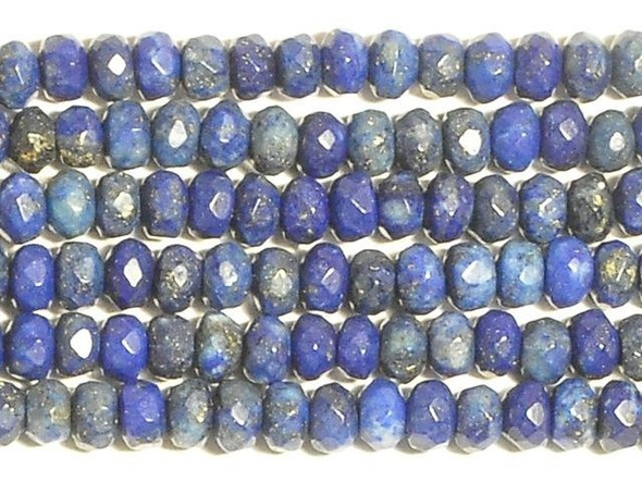 Like a magical night lit up with stars, these lapis lazuli 4mm faceted roundel beads from Dakota Stones glitter wondrously. Available by the strand, these beads feature a rounded shape and multiple facets cut into the surface for a textured look. The deep blue color of these beads is flecked with gold. Lapis lazuli is a semi-precious stone that contains primarily lazurite, calcite and pyrite. It was among the first gemstones to be worn as jewelry. You can use these small beads as spacers in necklaces and bracelets. Metaphysical Properties: Lapis lazuli is said to enhance insight, intellect and awareness.Because gemstones are natural materials, appearances may vary from bead to bead. Each strand includes approximately 52 beads.