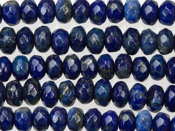 Like a magical night lit up with stars, these lapis lazuli 4mm faceted roundel beads from Dakota Stones glitter wondrously. Available by the strand, these beads feature a rounded shape and multiple facets cut into the surface for a textured look. The deep blue color of these beads is flecked with gold. Lapis lazuli is a semi-precious stone that contains primarily lazurite, calcite and pyrite. It was among the first gemstones to be worn as jewelry. You can use these small beads as spacers in necklaces and bracelets. Metaphysical Properties: Lapis lazuli is said to enhance insight, intellect and awareness.Because gemstones are natural materials, appearances may vary from bead to bead. Each strand includes approximately 52 beads.