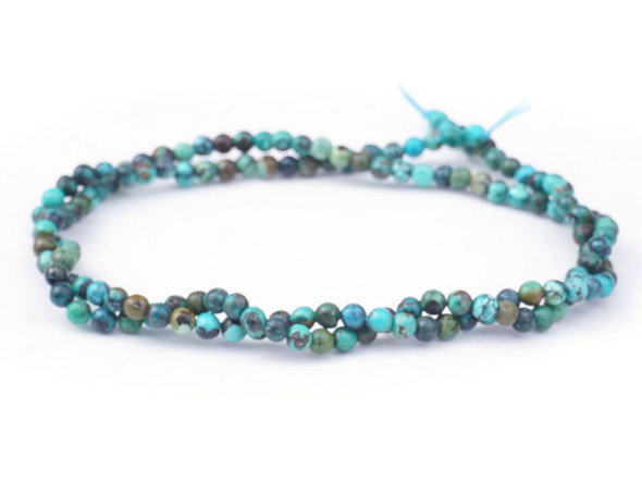 Dakota Stones Hubei Turquoise 3mm Round Matrix A Grade - Limited Editions - 15-Inch Bead Strand