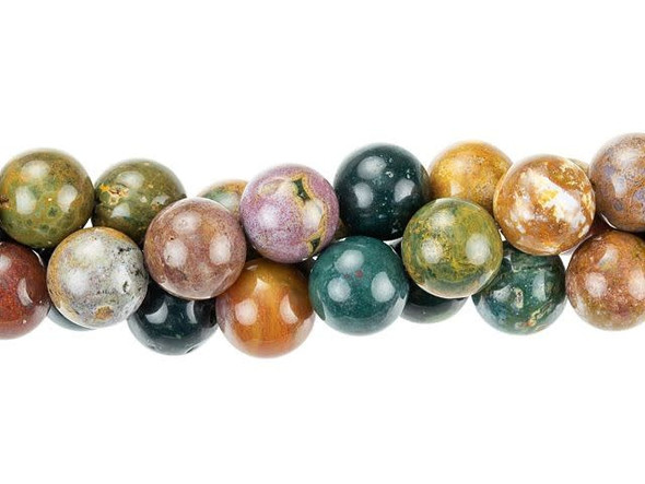 Bring beautiful color to designs with these Dakota Stones gemstones. These gemstone beads are perfectly round in shape and are a great size for adding to matching necklace and bracelet sets. Named for the village near where it is found in Madagascar, Kabamby Ocean Jasper is known for its colors - dark green and mustardy yellow, with accents of pink, red, and white. You'll also love the beautiful patterns. Metaphysical Properties: Ocean Jasper is believed to be linked to the lost city of Atlantis and to hold mystic knowledge. Because gemstones are natural materials, appearances may vary from bead to bead. Each strand includes approximately 24 beads. 