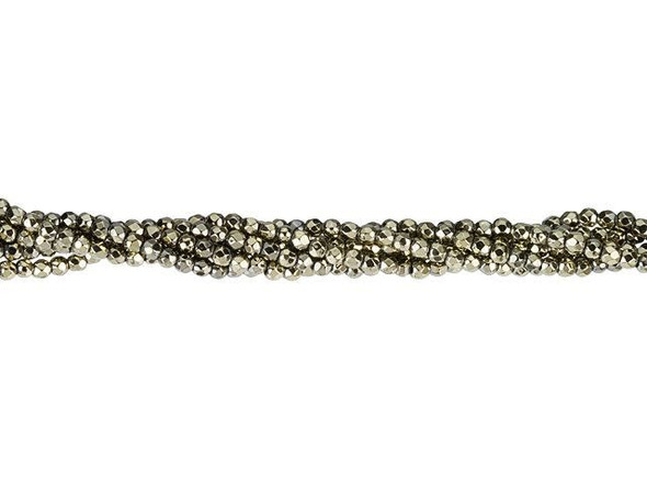 Dakota Stones Pyrite Color-Plated Hematite 2mm Faceted Round Bead Strand