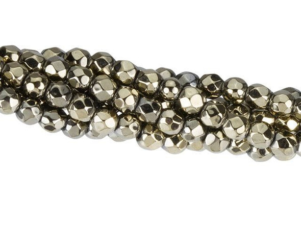 Dakota Stones Pyrite Color-Plated Hematite 2mm Faceted Round Bead Strand