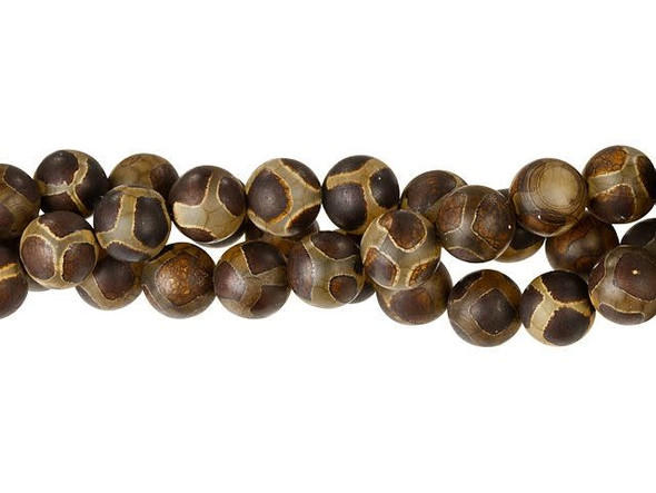 Create bold style with these Dakota Stones beads. These beads are made to resemble beads first found in Ancient India. The full details of their use in ancient times are unknown, although they were often passed down as prized protective amulets. Authentic Dzi are usually scarred or pitted in places where some of the stone was ground off for use in curative potions. These reproductions are modeled after traditional color, pattern, and finish for Dzi beads. These round beads are the perfect size for matching necklace and bracelet sets. They feature splotches of dark brown color.Because gemstones are natural materials, appearances may vary from piece to piece. Each strand includes approximately 47 beads.