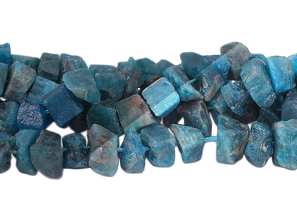 Decorate your jewelry designs with the gemstone style of these Dakota Stones beads. Blue Apatite ranges in color from light teal to blue to bright blue to dark blue to green. It can be easily confused with other minerals due to its variety of colors and formations, and it's name is derived from the Greek "apate," which means to deceive. Blue apatite is metaphysically considered to be a Stone of Manifestation, promoting personal power and achievement of goals. The beads on this strand vary in size between 6-12mm x 10-18mm. Because gemstones are natural materials, appearances may vary from bead to bead.