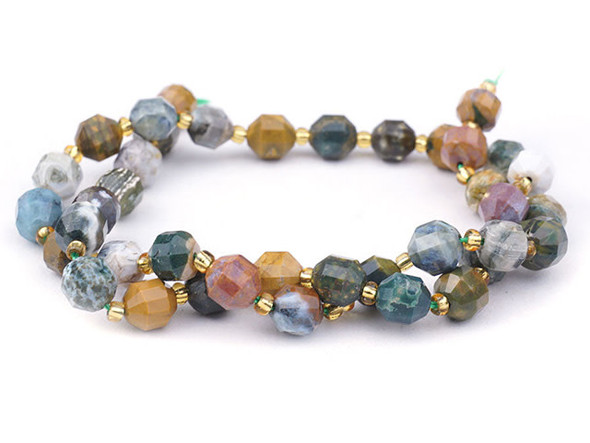 Energize your designs with this Dakota Stones ocean jasper faceted 8mm energy prism bead strand. The beads on this strand feature a faceted cut helping them catch the light. This strand features spacers between each of the beads, so you could use it as-is, or string the beads into a design. Metaphysical Properties: Ocean Jasper is believed to be linked to the lost city of Atlantis and to hold mystic knowledge. Because gemstones are natural materials, appearances may vary from piece to piece.