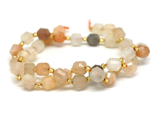 Energize your designs with this Dakota Stones mixed moonstone faceted 8mm energy prism bead strand. The beads on this strand feature a faceted cut helping them catch the light. This strand features spacers between each of the beads, so you could use it as-is, or string the beads into a design. Metaphysical Properties: Moonstone is said to be a stone of love and is believed to aid in self-expression. Because gemstones are natural materials, appearances may vary from piece to piece.