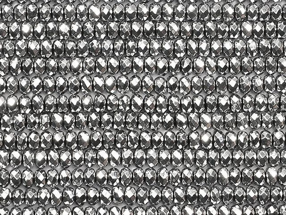Dakota Stones 4mm Silver-Plated Hematite Faceted Roundel Bead Strand