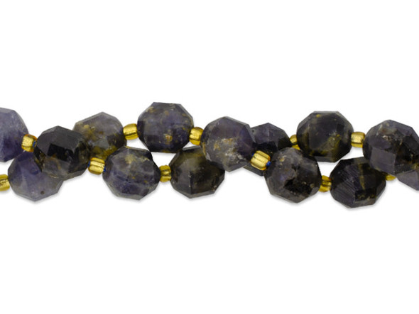 Energize your designs with this Dakota Stones iolite faceted 10mm energy prism bead strand. The beads on this strand feature a faceted cut helping them catch the light. This strand features spacers between each of the beads, so you could use it as-is, or string the beads into a design. Iolite most commonly occurs in shades of blue to gray, violet or indigo. It displays a visual property called &ldquo;pleochroism,&rdquo; which means that it can appear to be different colors as it shifts in the light. According to Norse legend, Viking explorers used thin pieces of Iolite as the world&rsquo;s first polarizing lens to help them determine the exact location of the sun for navigation. Because gemstones are natural materials, appearances may vary from piece to piece. Size: 10mm, Hole Size: 0.8mm