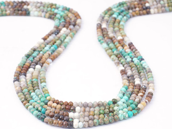 Dakota Stones Hubei Turquoise 2 x 3mm Microfaceted Rondelle Light Blue/Green/Black Banded - Limited Editions - 15-Inch Bead Strand