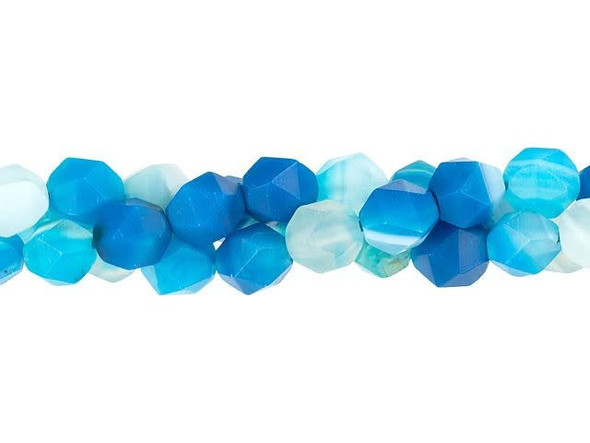 Create ocean beauty in your style with these Dakota Stones beads. These gemstone beads feature a round shape with a star cut filled with triangular facets. With 20 facets, a star cut gemstone enhances even the most intense colors. It makes a great complement to PRESTIGE bicones and you can try it in wire-wrapping projects, too. You'll love using these versatile beads in necklaces, bracelets, and even earrings. These beads feature tropical ocean blue tones with a matte finish. This gemstone features a distinctive, high-contrast banding throughout the stone. Metaphysical Properties: Sardonyx is believed by some to improve memory and increase analytical skills. Because gemstones are natural materials, appearances may vary from piece to piece. Each strand includes approximately 63 beads. These stones have been dyed to produce vibrant color and pattern.