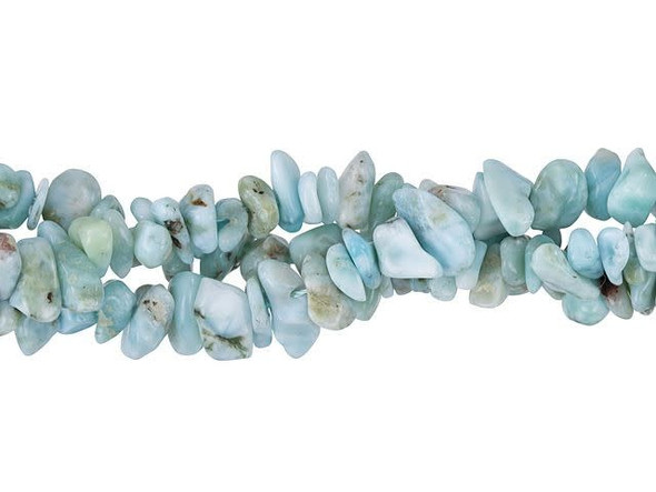 Colors of the ocean make Larimar stand out among gemstones. These beads from Dakota Stones are made from Larimar and display vibrant aqua blue and white colors. They feature organic chip shapes that will add texture and dimension to your style. They are versatile in size, so you can use them in necklaces, bracelets, and even earrings. Pair them with coral colors for a tropical look. Metaphysical Properties: Larimar is said to relieve stress, calm fears, and provide courage. It's also known as the dolphin stone.Because gemstones are natural materials, appearances may vary from bead to bead.Length 4.5-12mm, Width 1-6mm