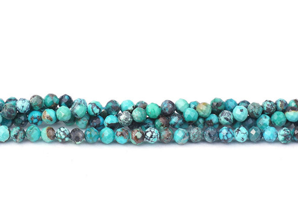 Dakota Stones Hubei Turquoise 3mm Blue Matrix Round Faceted A Grade 15-16" Bead Strand