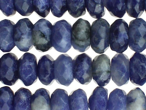 Showcase unique beauty in your designs with the Dakota Stones 8mm sodalite faceted roundel beads. Available by the strand, these rounded beads feature diamond-shaped facets cut into the surface for an extra shiny look. They are the perfect size for matching necklace and bracelet sets. These beads feature dark blue color with hints of cloudy white and gray. Use these gemstone beads to add rich style to your designs.Because gemstones are natural materials, appearances may vary from piece to piece. Each strand includes approximately 24 beads.