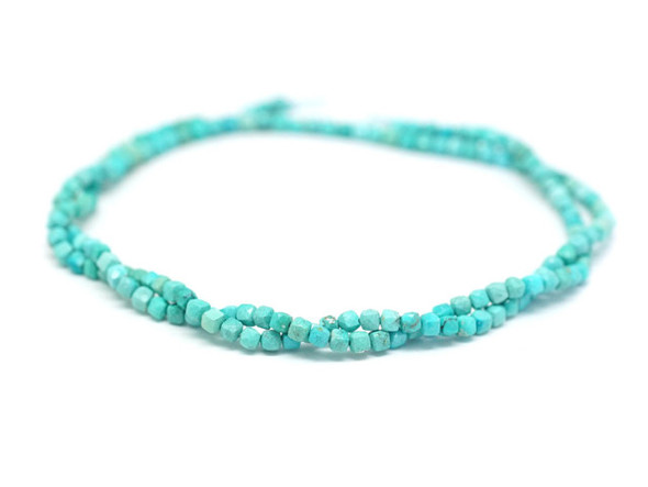 Bring gemstone style to your designs with these turquoise beads from Dakota Stones. These beads feature a cube shape with facets that catch the light. Their small size makes them work great as spacers, or to add a pop of color to your design. Turquoise is an ancient gemstone, one of the first known to man. Known to Egyptian and Aztec cultures thousands of years ago, Turquoise is now mined all over the world. Metaphysical Properties: Turquoise is known for its strength and protection attributes dating back to ancient Egyptian amulets. Because gemstones are natural materials, appearances may vary from piece to piece.