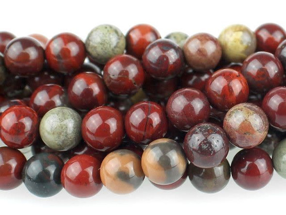 For beautiful color in your designs, try the Dakota Stones 6mm Apple Jasper round beads. These beads are perfectly round in shape, so they will work in any classic style. They are versatile in size, so you can use them anywhere. Try them in necklaces, bracelets and even earrings. These beads feature the rich and juicy colors of fresh apples hanging from a tree. Deep red mingles with hints of leafy green and bark brown. Pair them with earthy colors for a pleasing display. Jasper is an opaque variety of quartz, with a microscopic crystalline structure. Metaphysical Properties: Jasper is thought to improve vision and protect from unseen dangers at night.Because gemstones are natural materials, appearances may vary from piece to piece. Each strand includes approximately 34 beads. 