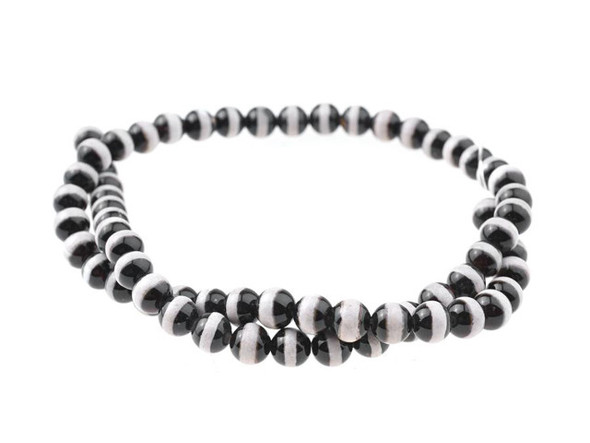 Dakota Stones Black Dzi Agate 6mm Line Pattern - 15-Inch Bead Strand