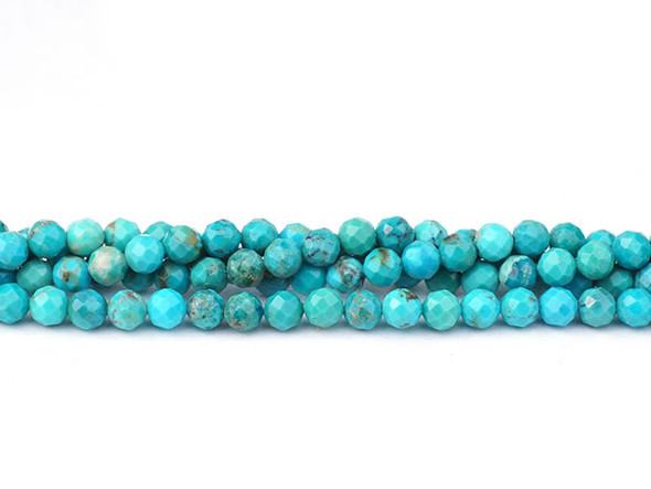 Decorate your jewelry designs with these Hubei turquoise beads from Dakota Stones. These round beads are cut with facets that help them catch the light and really shine. Gemstone beads are the perfect way to add natural beauty to your jewelry designs. Hubei Turquoise gets its name from the Hubei province in Northern China. Turquoise is an ancient gemstone, one of the first known to man. Known to Egyptian and Aztec cultures thousands of years ago, Turquoise is now mined all over the world. Metaphysically, Turquoise is known for its strength and protection attributes. Because gemstones are natural materials, appearances may vary from piece to piece. Each strand contains approximately 90 beads.