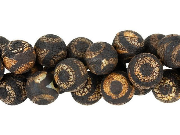 Dakota Stones 12mm Matte Dzi Agate Black Eye Round Bead Strand