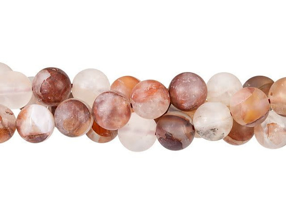 Add gemstone beauty to your jewelry designs with these beads from Dakota Stones. These blood quartz beads feature a beautiful blend of reddish-orange, deep red, brown, and frosted transparent colors. The matte finish gives them a soft appearance. They will add a rich look to any jewelry design. These beads are perfectly round, so they will work with a variety of styles. They are bold in size, so you can showcase them in long necklace strands, chunky bracelets, and more.Because gemstones are natural materials, appearances may vary from piece to piece. Each strand includes approximately 38 beads.