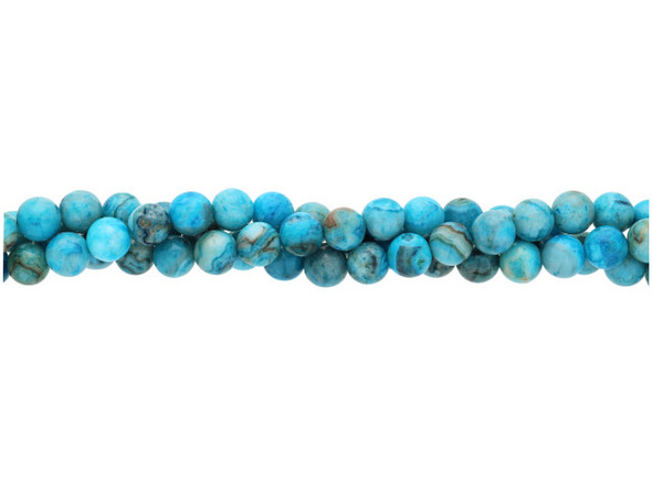 Put a splash of swirling blue color in your designs with the blue crazy lace agate 6mm round beads from Dakota Stones. These round beads feature vibrant blue color swirled with white and the occasional hint of green. They have a Mohs hardness of 6.5-7. Mexican crazy lace agate is normally an opaque white gemstone with swirling patterns, but these beads are color enhanced to emphasize these beautiful patterns. Color enhancing is common amongst agates to make them fashionably relevant. Metaphysical Properties: Often called the happy stone, crazy lace agate promotes laughter and optimism. Because gemstones are natural materials, appearances may vary from bead to bead. Each strand includes approximately 34 beads. 