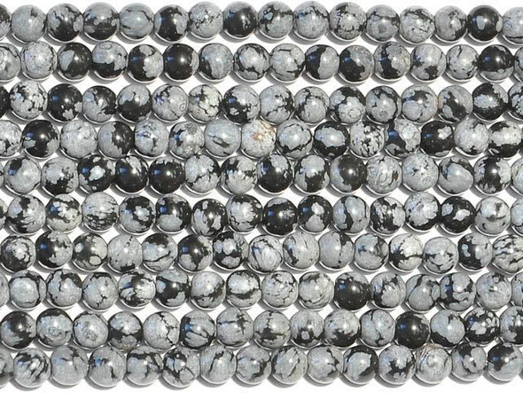 Dakota Stones Snowflake Obsidian 4mm Round Bead Strand