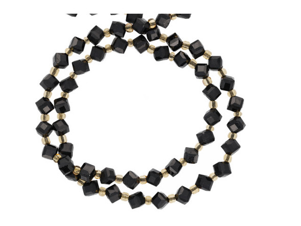 Dakota Stones Black Tourmalinated Quartz 4 x 6mm Table Cut Cube Corner Drilled 15-16" Bead Strand