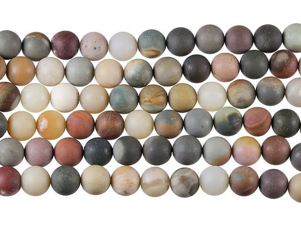 Earthy beauty fills these gemstone beads from Dakota Stones. These beads feature amazing green, orange, brown, and gray colors in beautiful patterns. The matte finish adds to their organic look. They are round in shape, so you can use them in necklaces, bracelets, and even earrings. They are available by the strand. Metaphysical Properties: Polychrome Jasper is said to be a stone of vitality and vibrancy.Because gemstones are natural materials, appearances may vary from bead to bead. Each strand includes approximately 48 beads.