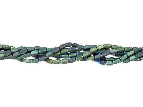 Decorate designs with the unique style of these hematite beads. These gemstone beads from Dakota Stones feature elongated nugget shapes for a tubular style you'll love using in your projects. They are small in size, so you can string several together in necklaces and bracelets or dangle them in earrings. They work anywhere. These beads feature rich green color with a subtle and muted metallic sheen. Pair them with peacock blue and purple for a majestic look. Metaphysical Properties: Often called "The Blood Stone," hematite is a great stone for physical and mental healing.Because gemstones are natural materials, appearances may vary from bead to bead. Each strand includes approximately 104 beads.