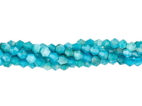 Create glittering gemstone accents in your jewelry designs with these Dakota Stones beads. These tiny beads take on a classic bicone shape with beautiful facets that shine from every angle. You'll love the way they catch the eye in your projects. Use these small beauties as spacers between bigger beads or alongside seed beads. The name apatite derives from the Greek word "apate," meaning to deceive, because it is often mistaken for other stones. The color of this material is such a vibrant blue that it is difficult to believe it could be found naturally. But this color is natural. Metaphysical Properties: Often called a dual-action stone, blue apatite is used to achieve goals. It removes negativity, confusion and stimulates the mind to expand knowledge and truth. It is a great stone for encouraging inspiration and is famous for deepening meditation.Because gemstones are natural materials, appearances may vary from piece to piece. Each strand includes approximately 135 beads.